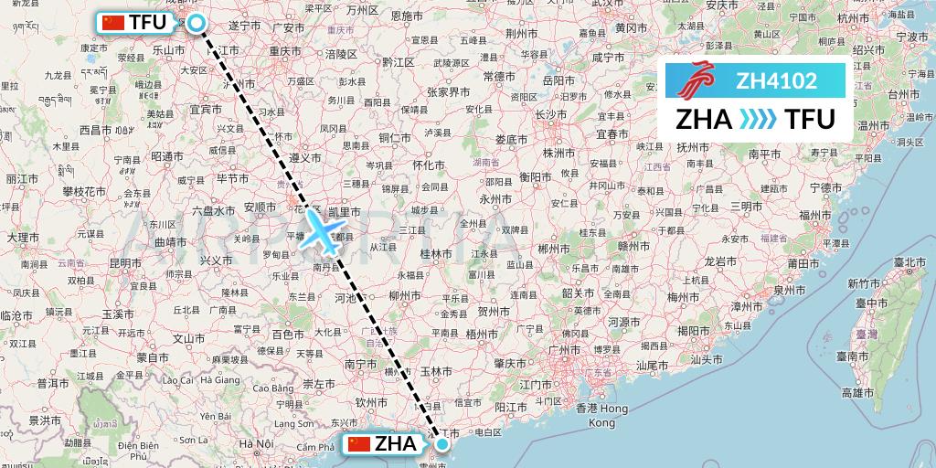 ZH4102 Shenzhen Airlines Flight Map: Zhanjiang to Chengdu
