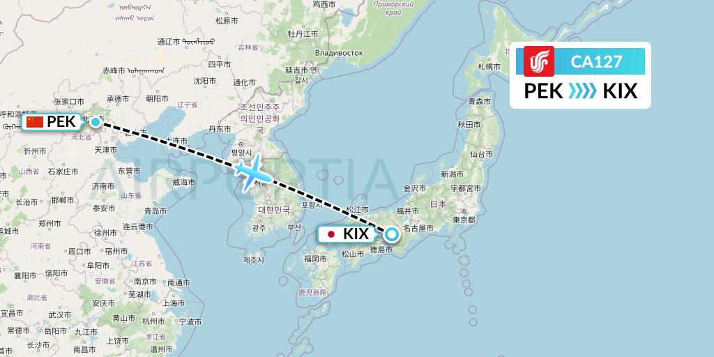 CA127 Air China Flight Map: Beijing to Osaka