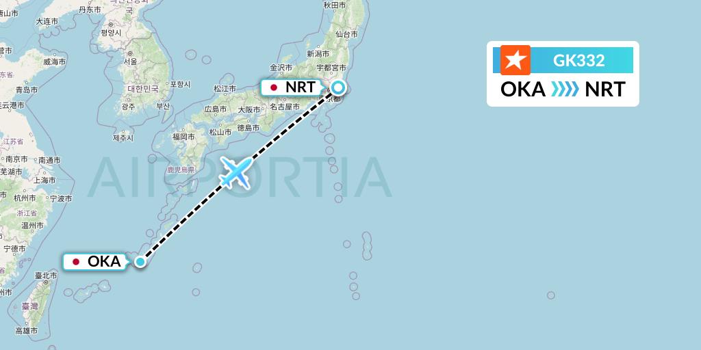 GK332 JetStar Japan Flight Map: Naha to Tokyo