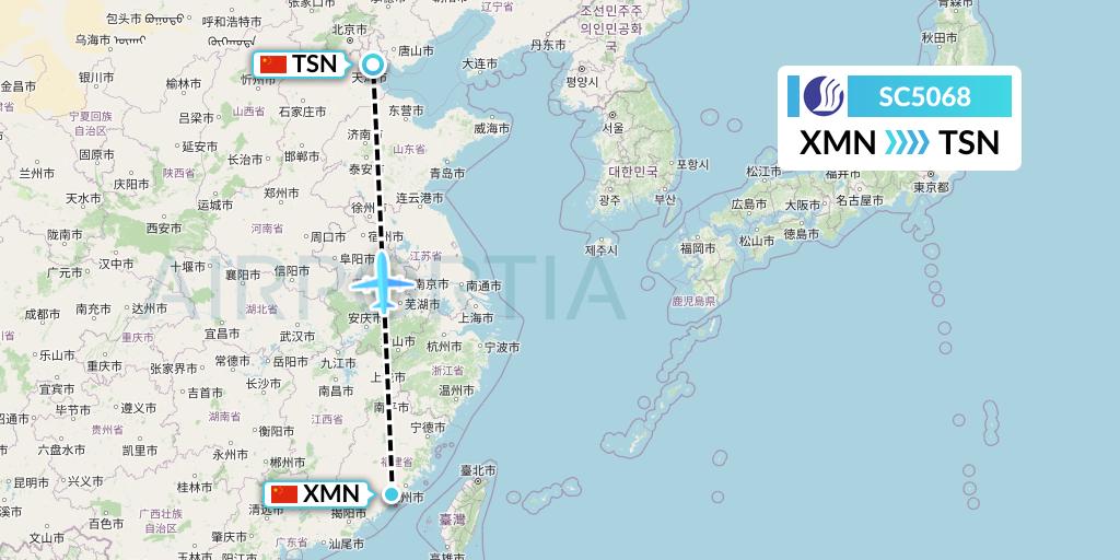 SC5068 Shandong Airlines Flight Map: Xiamen to Tianjin