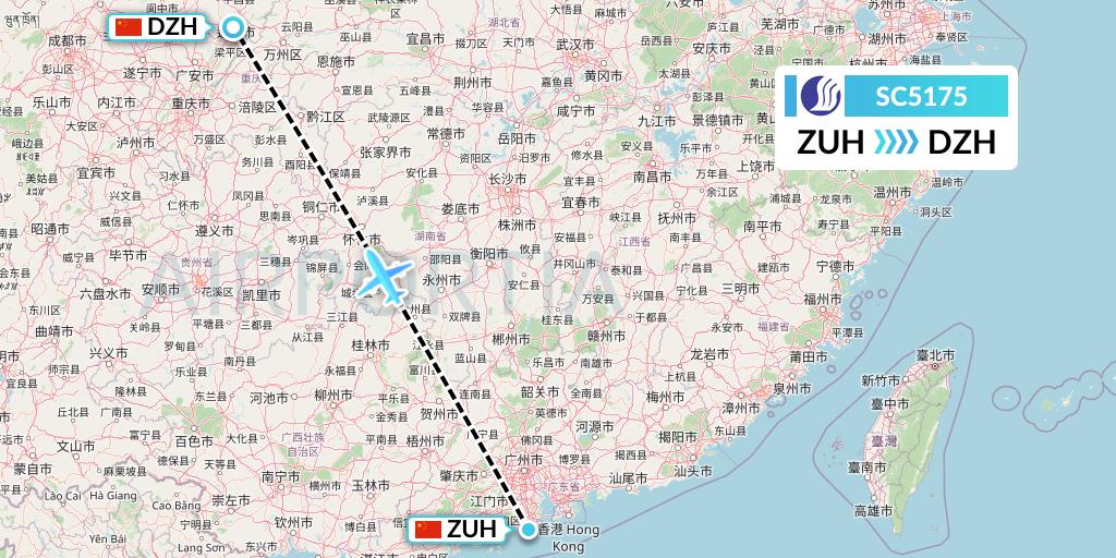 SC5175 Shandong Airlines Flight Map: Zhuhai to Dazhou
