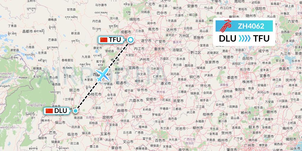 ZH4062 Shenzhen Airlines Flight Map: Dali to Chengdu