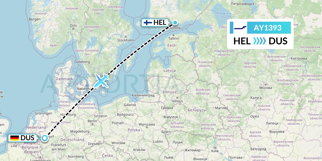 AY1393 Finnair Flight Map: Helsinki to Dusseldorf