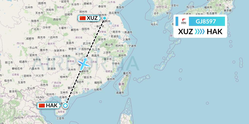 GJ8597 Loong Airlines Flight Map: Xuzhou to Haikou