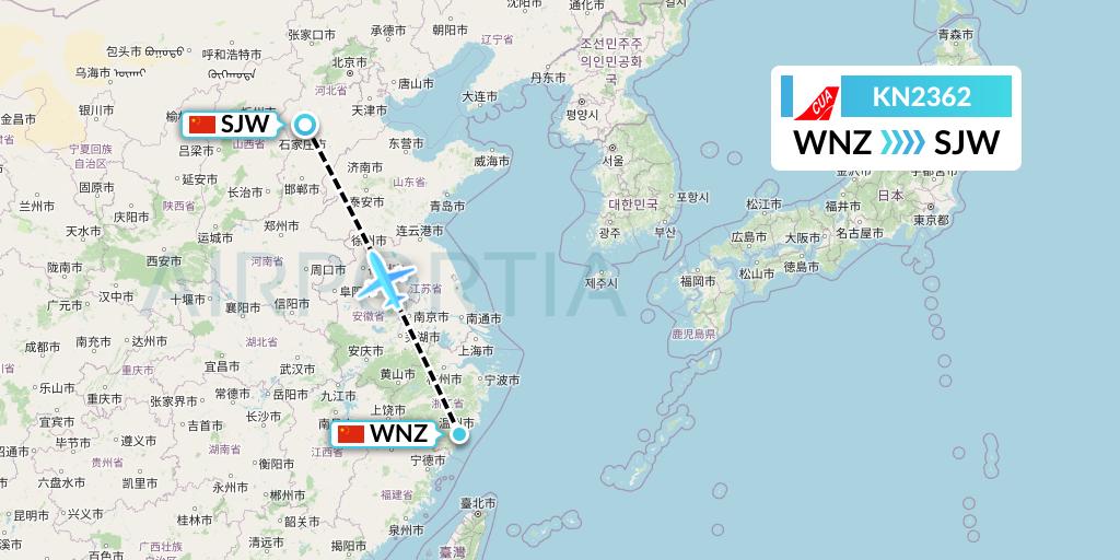 KN2362 China United Airlines Flight Map: Wenzhou to Shijiazhuang