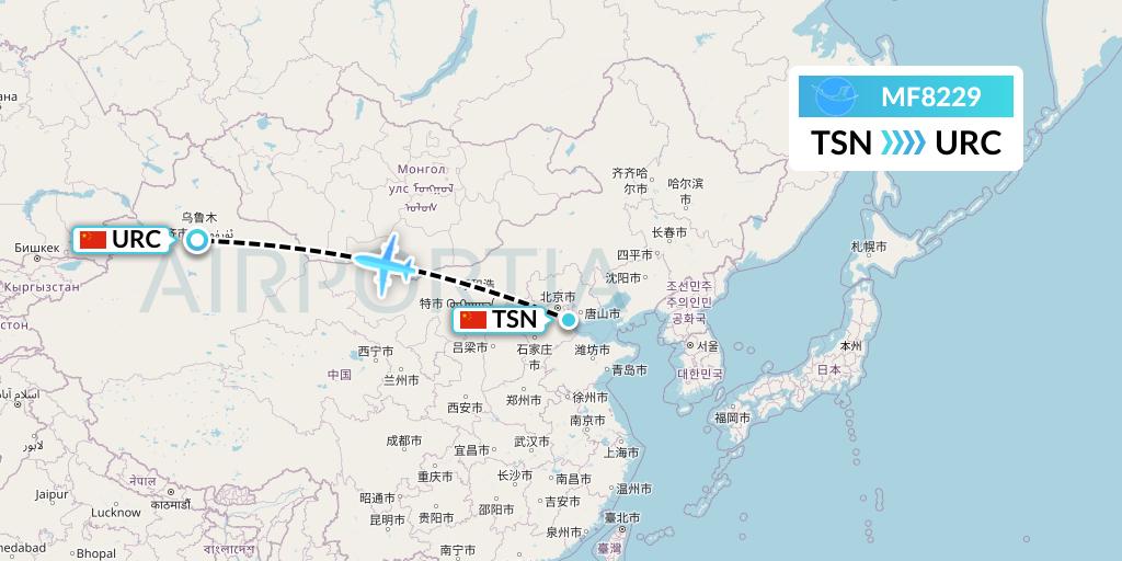 MF8229 Xiamen Airlines Flight Map: Tianjin to Urumqi
