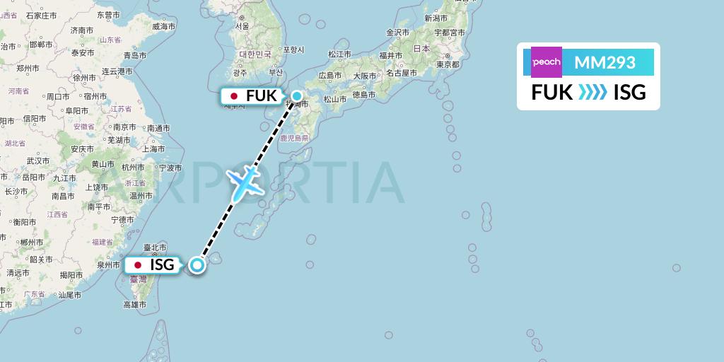 MM293 Peach Aviation Flight Map: Fukuoka to Ishigaki