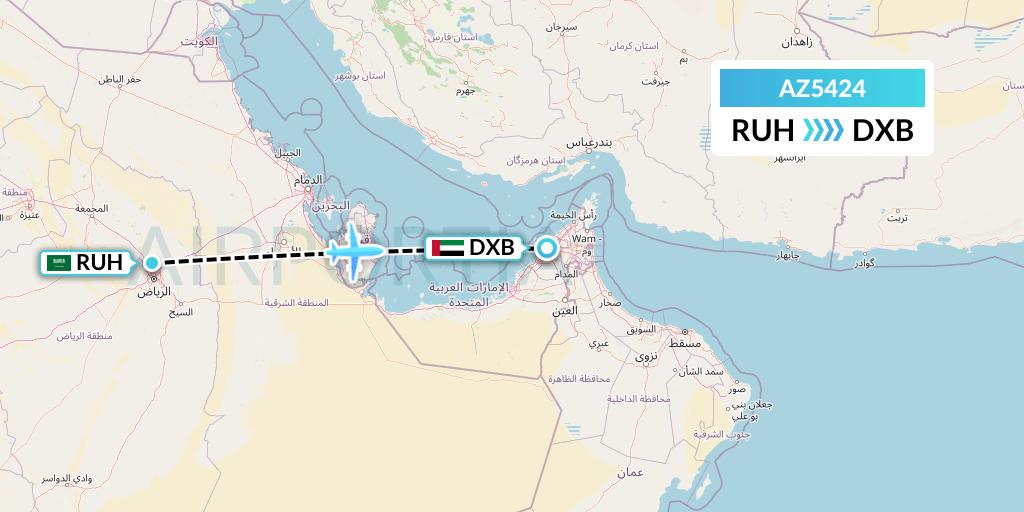 AZ5424 ITA Airways Flight Map: Riyadh to Dubai