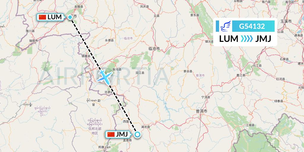 G54132 China Express Airlines Flight Map: Mangshi to Pu'er