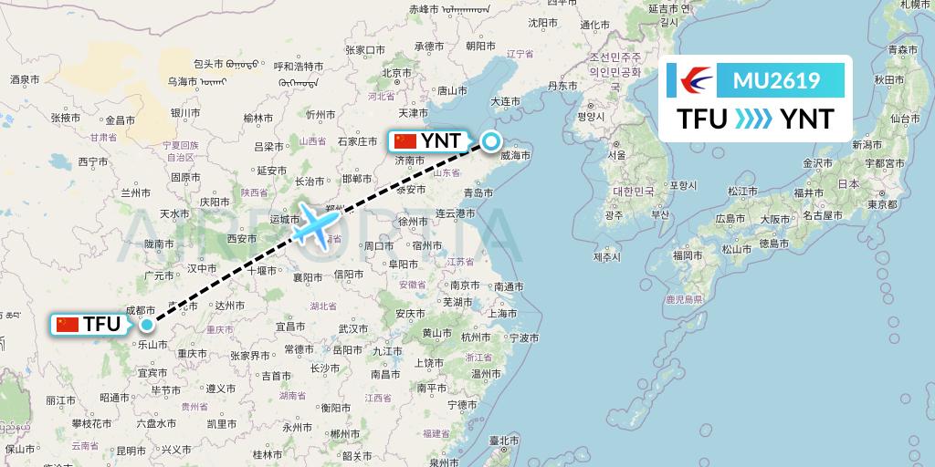 MU2619 China Eastern Airlines Flight Map: Chengdu to Yantai