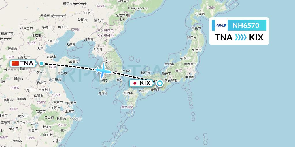 NH6570 All Nippon Airways Flight Map: Jinan to Osaka