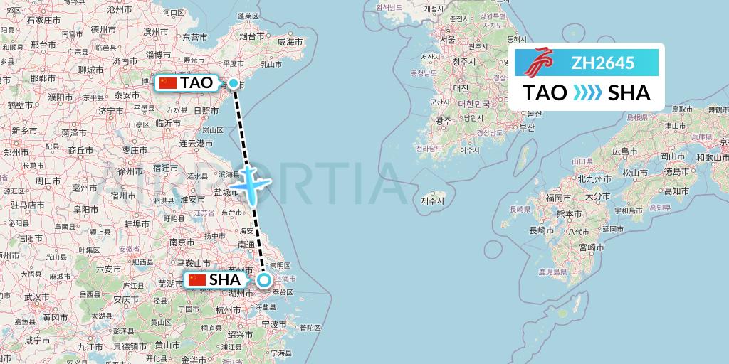 ZH2645 Shenzhen Airlines Flight Map: Qingdao to Shanghai