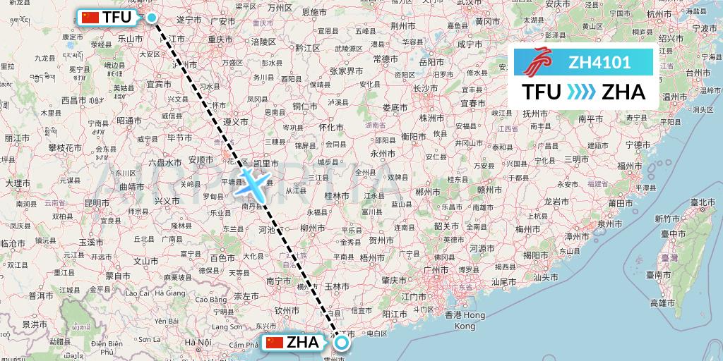 ZH4101 Shenzhen Airlines Flight Map: Chengdu to Zhanjiang
