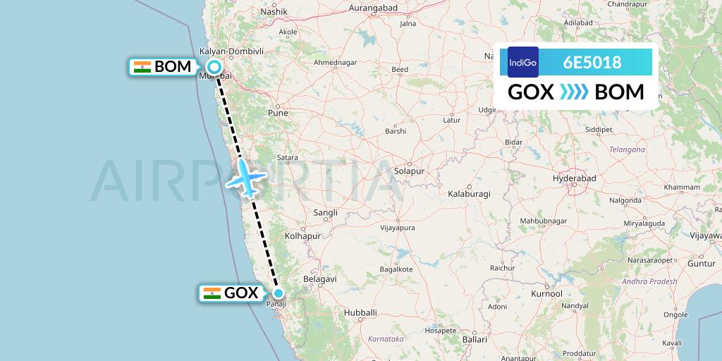 6E5018 IndiGo Airlines Flight Map: Goa to Mumbai