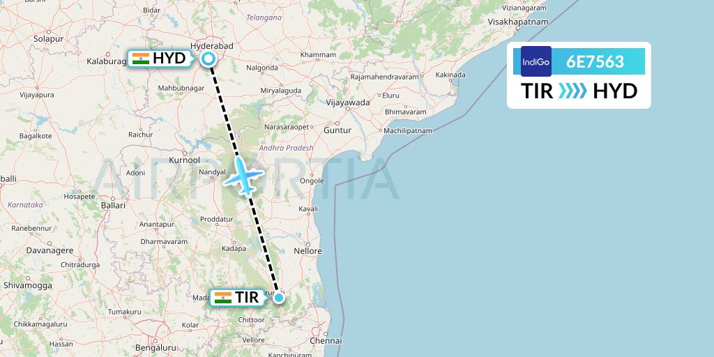 6E7563 IndiGo Airlines Flight Map: Tirupati to Hyderabad