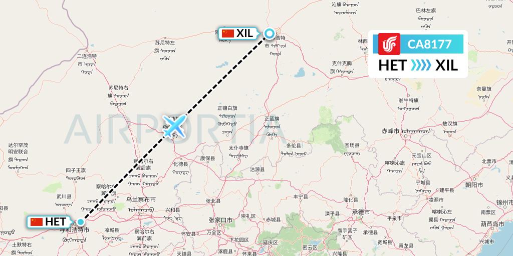 CA8177 Air China Flight Map: Hohhot to Xilinhot