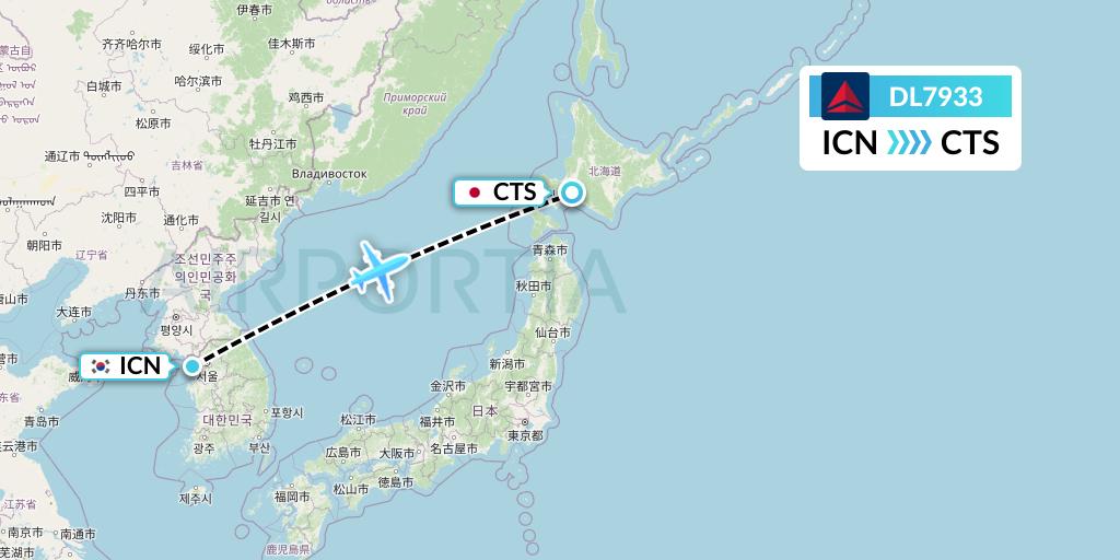 DL7933 Delta Air Lines Flight Map: Seoul to Sapporo