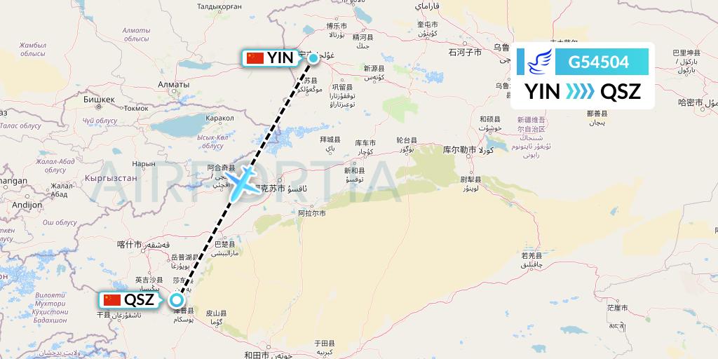 G54504 China Express Airlines Flight Map: Yining to Hotan