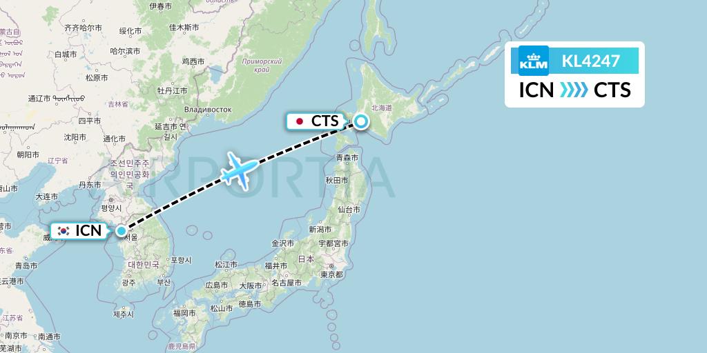 KL4247 KLM Flight Map: Seoul to Sapporo