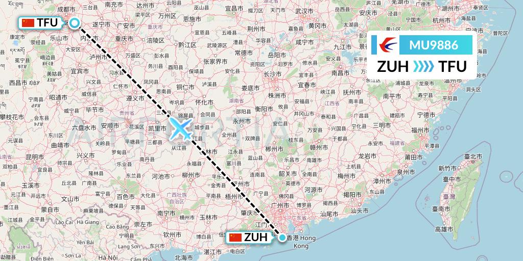MU9886 China Eastern Airlines Flight Map: Zhuhai to Chengdu