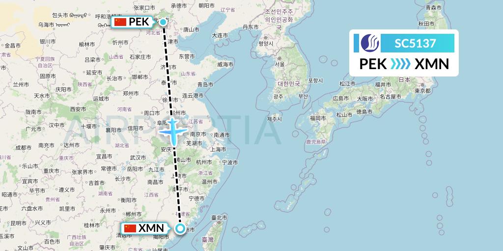 SC5137 Shandong Airlines Flight Map: Beijing to Xiamen