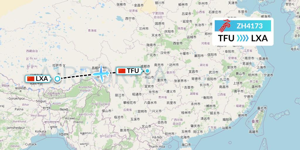 ZH4173 Shenzhen Airlines Flight Map: Chengdu to Lhasa