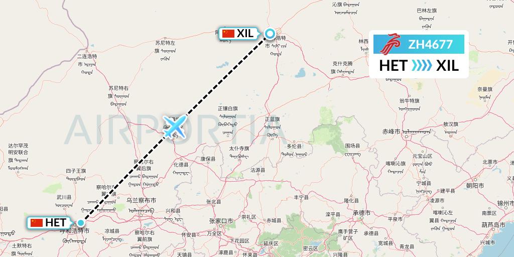 ZH4677 Shenzhen Airlines Flight Map: Hohhot to Xilinhot