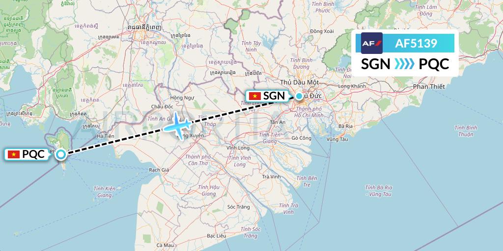 AF5139 Air France Flight Map: Ho Chi Minh City to Phu Quoc