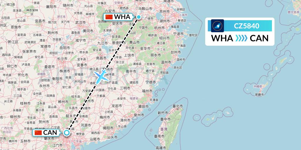 CZ5840 China Southern Airlines Flight Map: Wuhu to Guangzhou