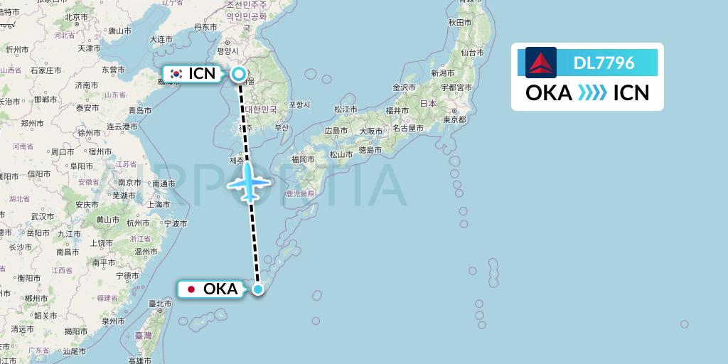 DL7796 Delta Air Lines Flight Map: Naha to Seoul