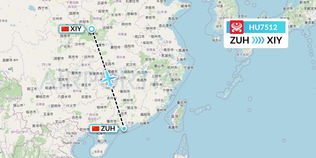 HU7512 Hainan Airlines Flight Map: Zhuhai to Xi'an