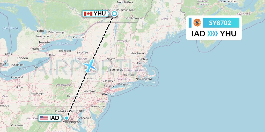 SY8702 Sun Country Airlines Flight Map: Washington to Montreal