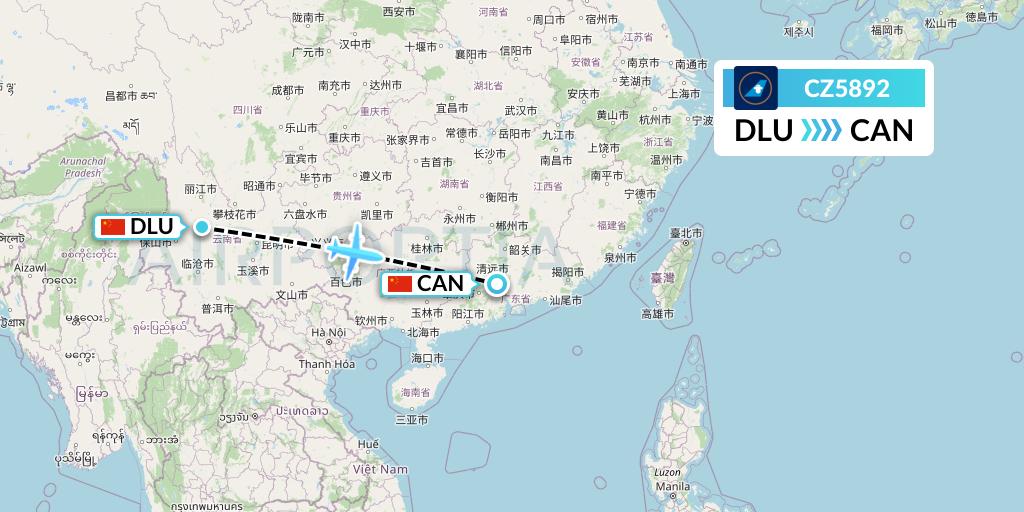 CZ5892 China Southern Airlines Flight Map: Dali to Guangzhou