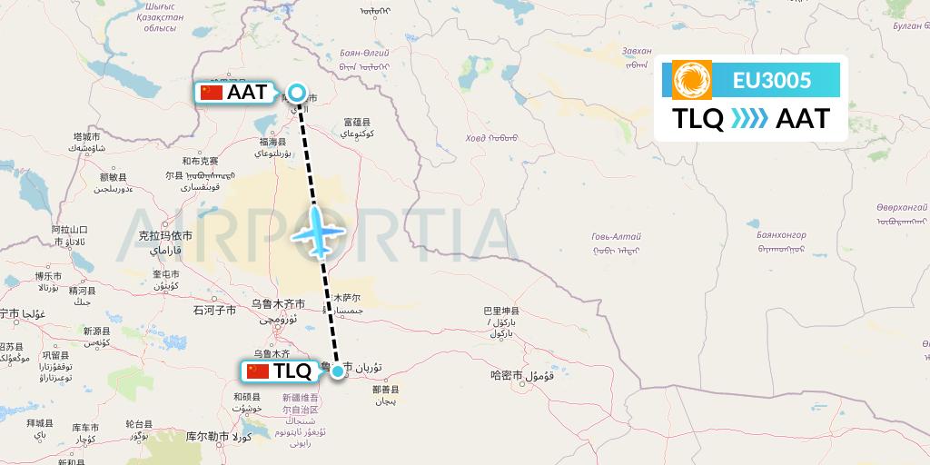 EU3005 Chengdu Airlines Flight Map: Turpan to Altay