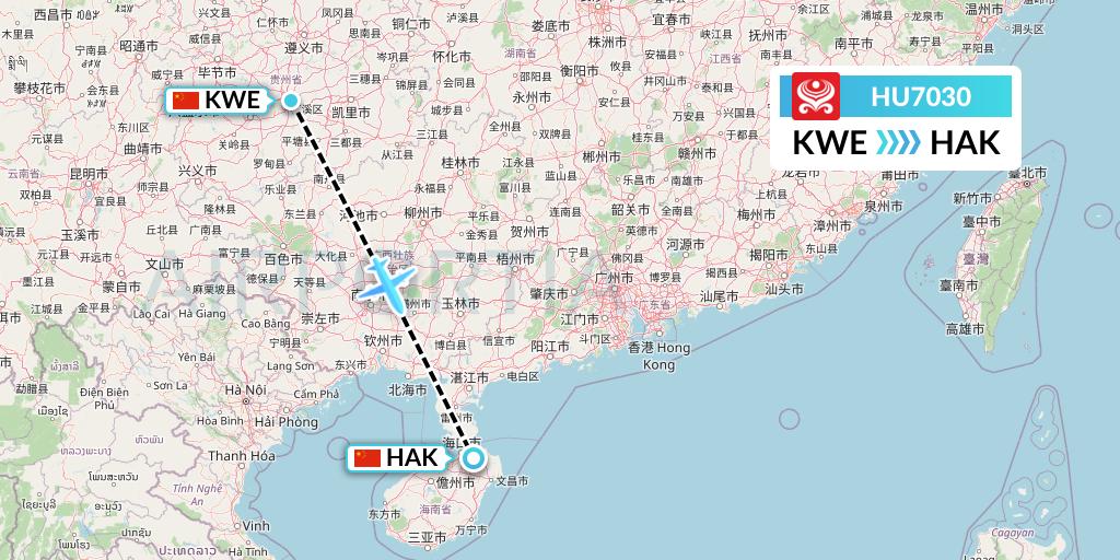 HU7030 Hainan Airlines Flight Map: Guiyang to Haikou