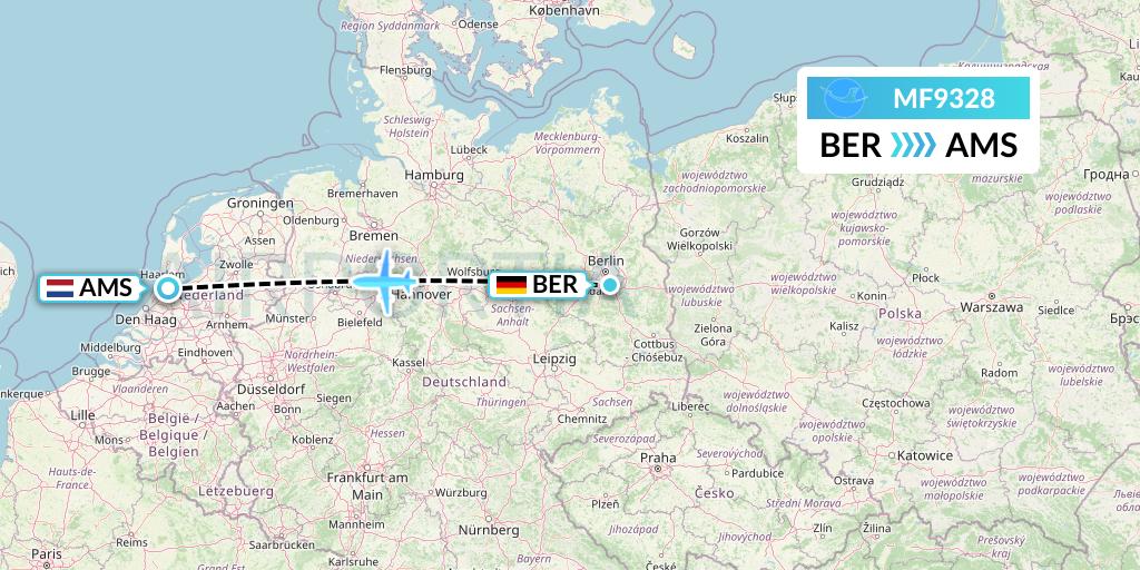 MF9328 Xiamen Airlines Flight Map: Berlin to Amsterdam