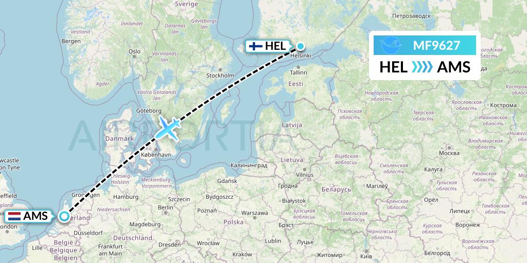 MF9627 Xiamen Airlines Flight Map: Helsinki to Amsterdam