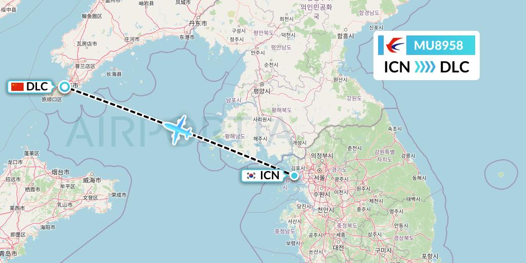 MU8958 China Eastern Airlines Flight Map: Seoul to Dalian