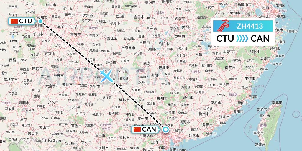 ZH4413 Shenzhen Airlines Flight Map: Chengdu to Guangzhou