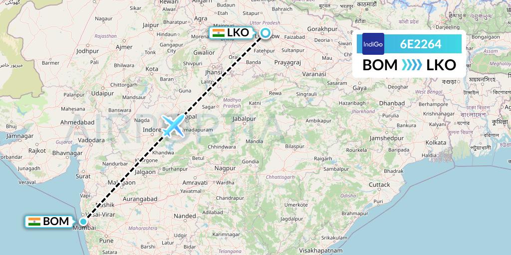 6E2264 IndiGo Airlines Flight Map: Mumbai to Lucknow