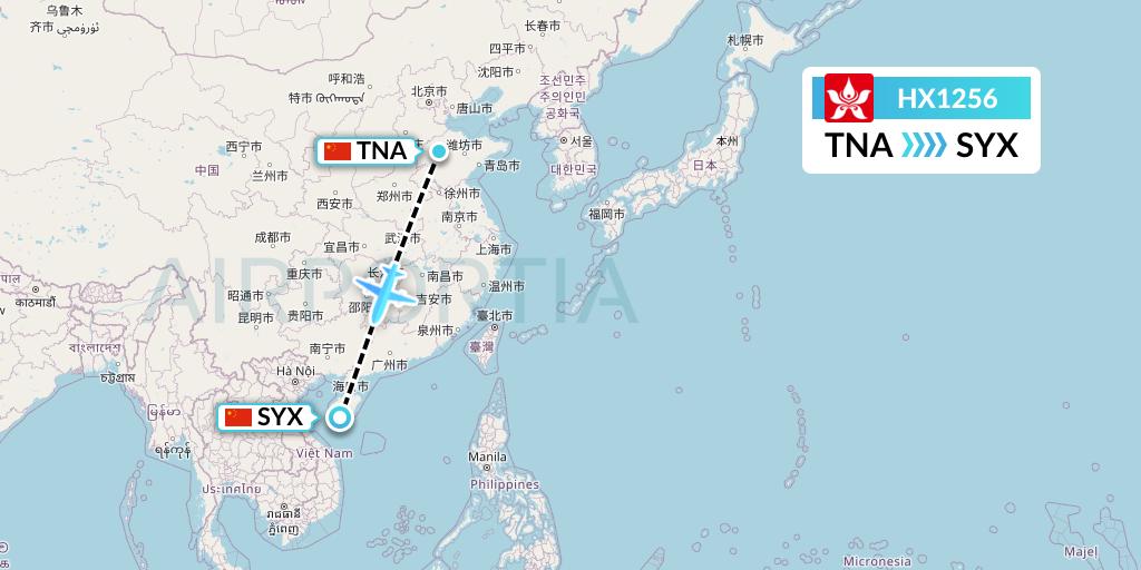 HX1256 Hong Kong Airlines Flight Map: Jinan to Sanya