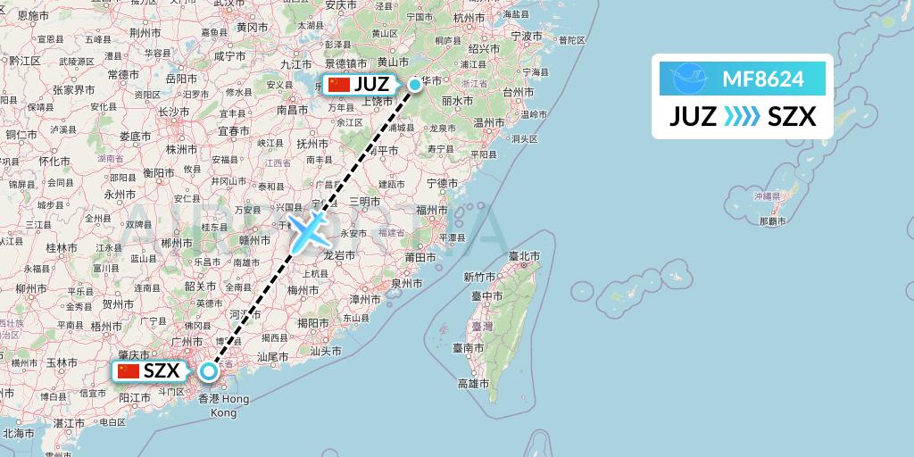 MF8624 Xiamen Airlines Flight Map: Quzhou to Shenzhen