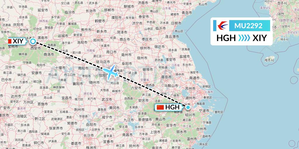 MU2292 China Eastern Airlines Flight Map: Hangzhou to Xi'an