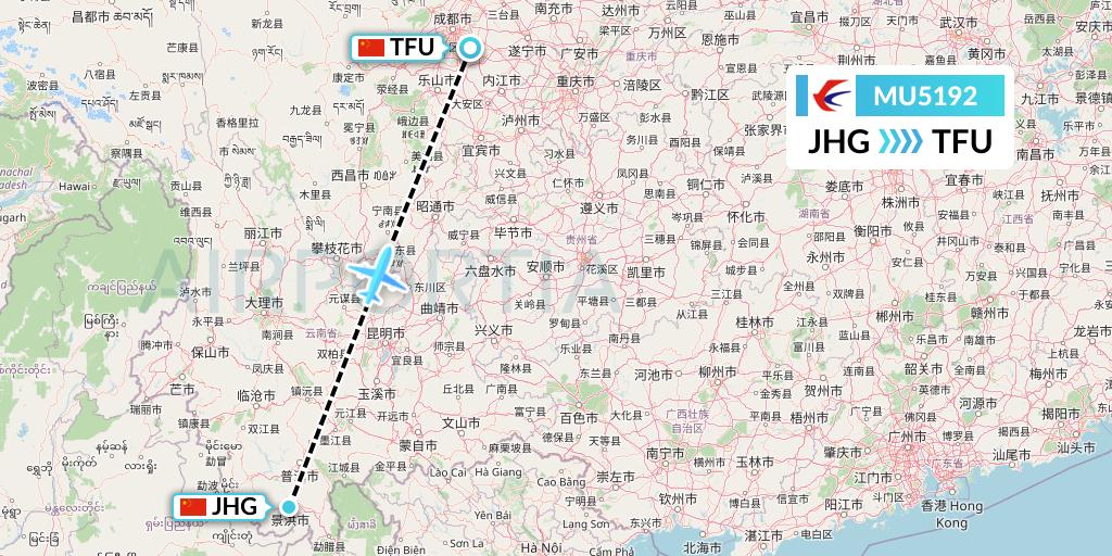 MU5192 China Eastern Airlines Flight Map: Jinghong to Chengdu