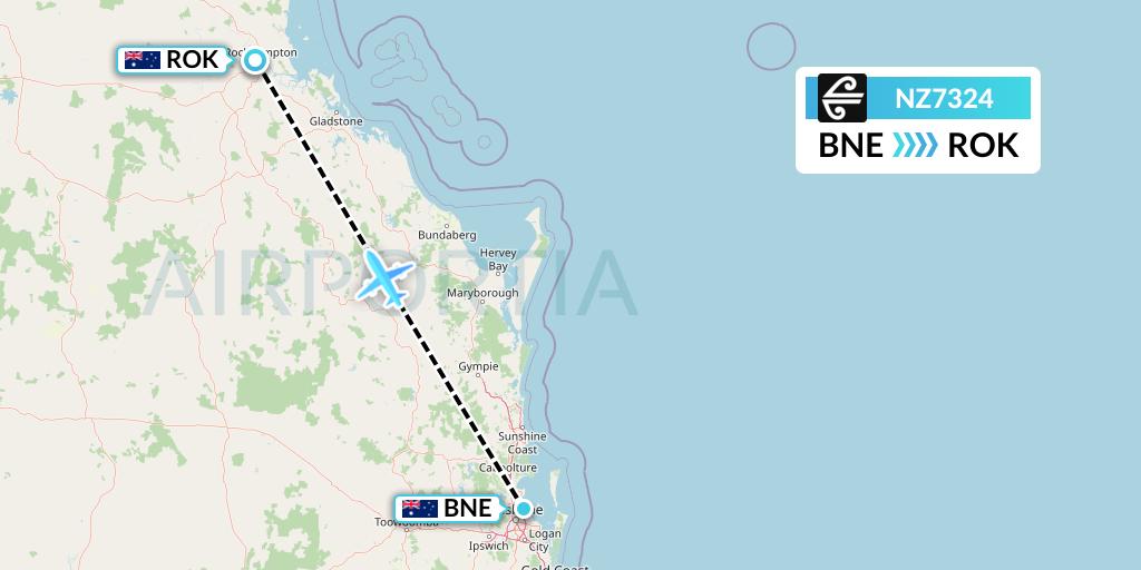 NZ7324 Air New Zealand Flight Map: Brisbane to Rockhampton