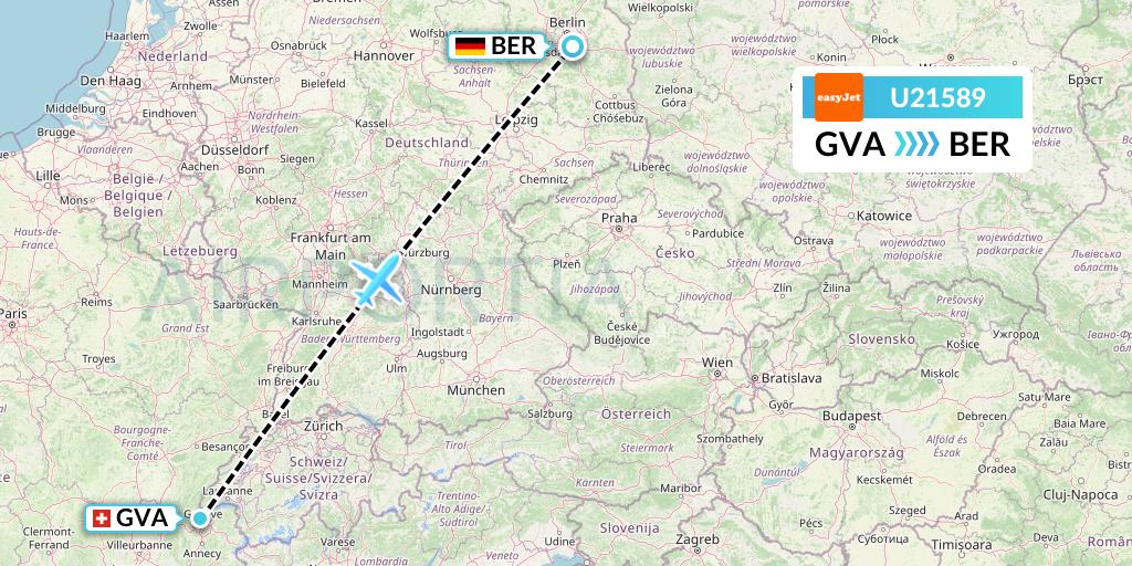 U21589 EasyJet Flight Map: Geneva to Berlin
