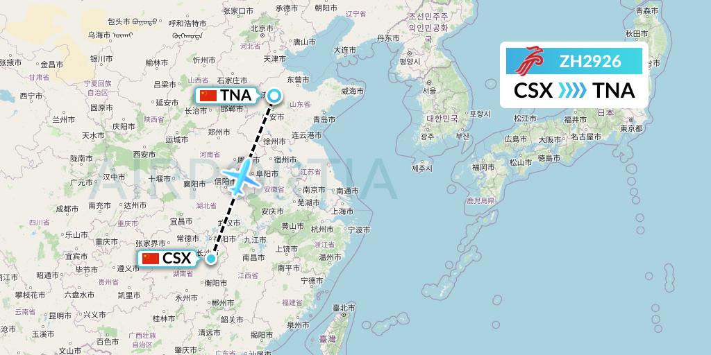 ZH2926 Shenzhen Airlines Flight Map: Changsha to Jinan
