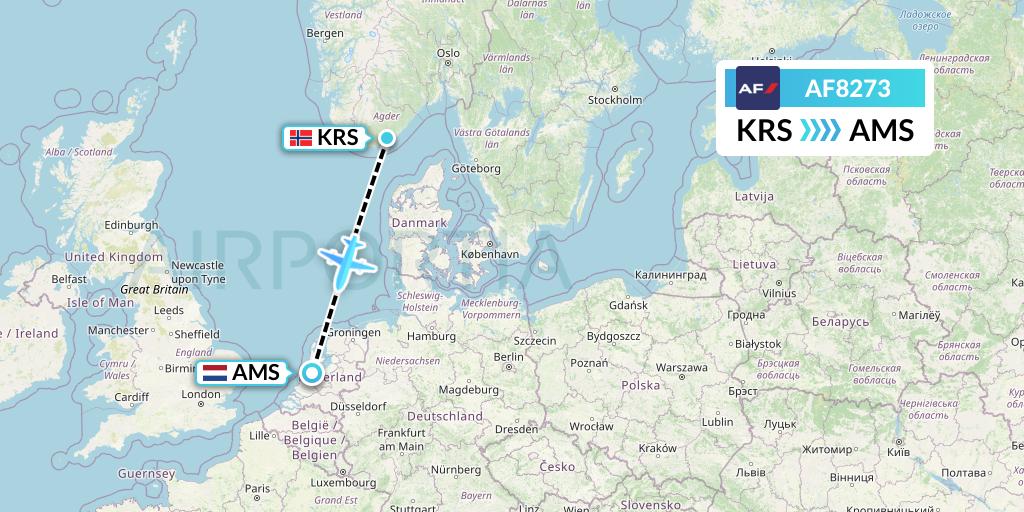 AF8273 Air France Flight Map: Kristiansand to Amsterdam