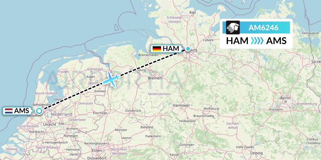 AM6246 Aeromexico Flight Map: Hamburg to Amsterdam