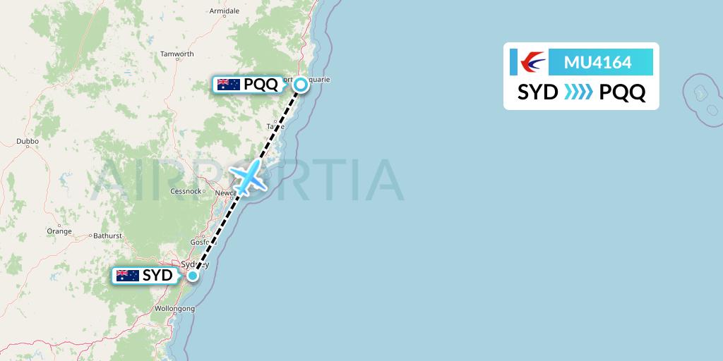 MU4164 China Eastern Airlines Flight Map: Sydney to Port Macquarie